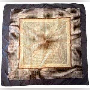 Vintage Nylon Brown Fall Scarf Patterned Square 27" Cream Wrap‎